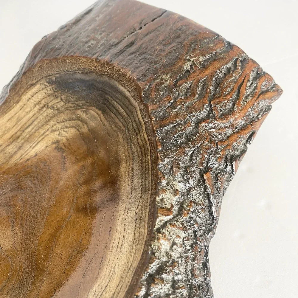 Hand Turned Wooden Bowl Artisan Handmade Live Edge Wood‎ Plant Tray Rustic Art